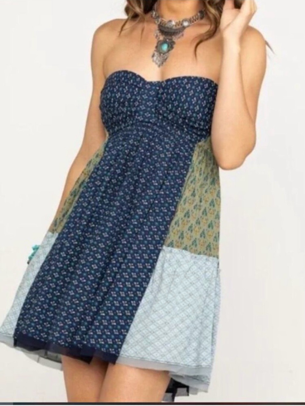 Free People strapless patchwork tunic dress